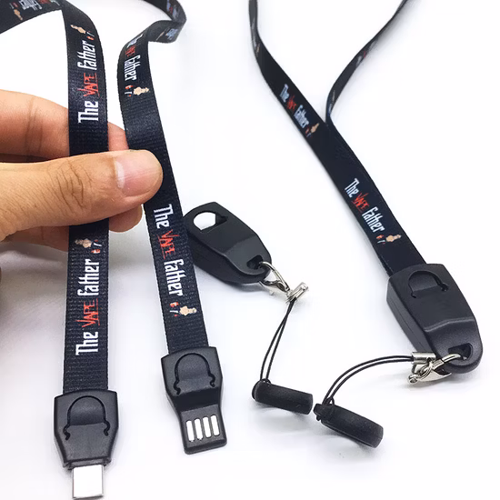 Preço de atacado nova promoção presente usb cordão pescoço cinta carregador cabo colhedores tipo c 3 in1 cabo de dados para telefone
